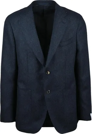 Caruso Rounded Wool Jacket With Two-Button Closure And Multicolor Herringbone Pattern