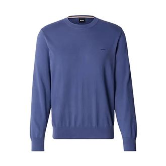 HUGO BOSS Hugo, Round-neck Knitwear, male, Blue, Size: 2XL Cotton Sweater