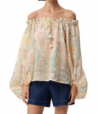 Exquise Uliana Off Shoulder Long Sleeve Blouse In Multi