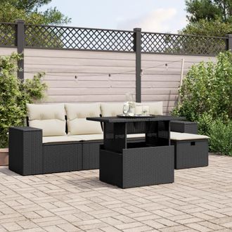vidaXL Vidaxl - Set De Sof&aacute;s De Jard&iacute;n 6 Piezas Y Cojines Rat&aacute;n Sint&eacute;tico Negro