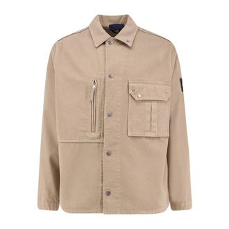 Stone Island Light Jackets, male, Beige, Size: XL Cotton Overshirt