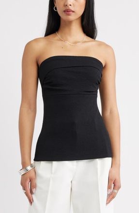 Open Edit Puckered Crepe Bandeau Top in Black at Nordstrom, Size Xx-Small