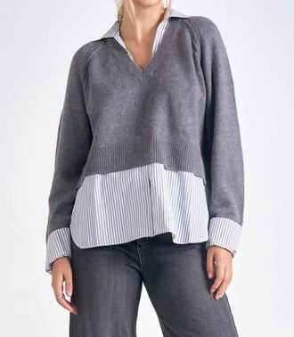 Elan Long Sleeve Sweater Shirt In Grey/black