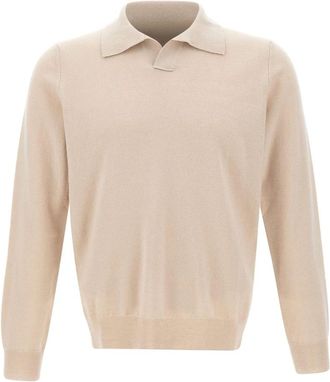 KANGRA Open-collar Poloshirt - Heren - Ronde hals truien - Beige - 2XL - Wol - Truien & Vesten