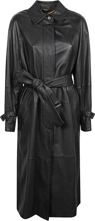 Max Mara Leren Trenchcoat - Dames - Jas met riem - Zwart - S - Leer - Jassen