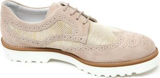 Hogan Italiaanse Francesina Schoen Model H259 - Dames - Veterschoenen - Beige - 38 1/2 EU - Schoenen