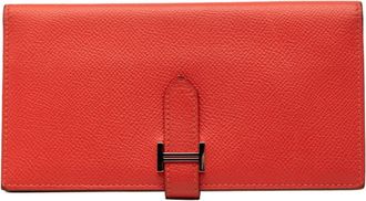 Herm&egrave;s Red Color Rose Jaipur Epsom Leather Long Wallet (Bi-Fold) (Pre-Owned)