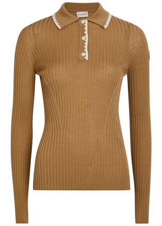 Moncler Ribbed Wool Polo top - Brown - XS (UK 8 / XS)