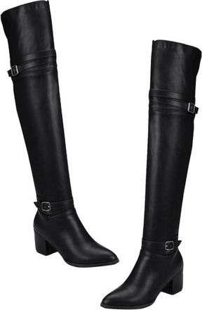 Frcolor Knee High Long Boots for Women Autumn Winter Thigh High Design Wear-resistant Anti-skid Sole Comfortable Breathable Insole Black Suitable for Outdoor 