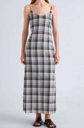 Proenza Schouler Evelyn A-Line Dress In Sky Multi Plaid Gauze