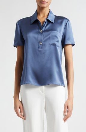 Vince Silk Satin Polo in River Bed at Nordstrom Rack, Size X-Small