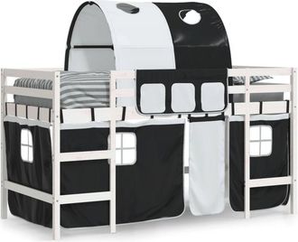 vidaXL Cama alta niños con túnel madera pino blanco negro 90x190 cm Vidaxl