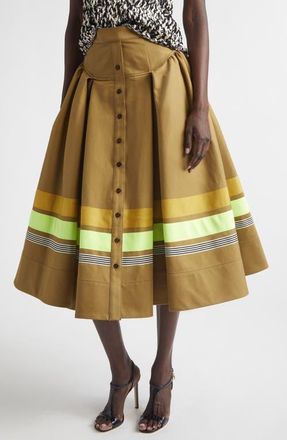 Christopher John Rogers Stripe Detail Midi Skirt in Cardamom at Nordstrom, Size 4
