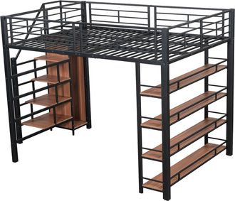 STILVORA Cama Alta 140 X 200 Cm, Cama Individual Con Escalera Con Cajones, Estantes Y Armario, Sin Colch&oacute;n