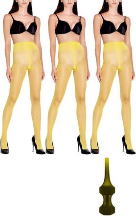 Lechery 3-Pack Glossy Colored Fashion Sheer Tights for Women in Yellow at Nordstrom, Size Large/x-Large