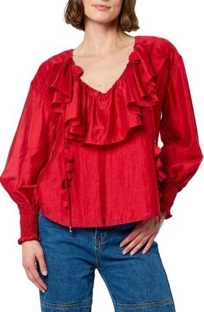 Ciebon Saruma Satin Ruffle Collar Blouse in Red at Nordstrom, Size X-Small