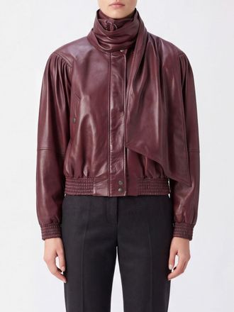 Chlo&eacute; Asymmetrical Lambskin Leather Jacket with a Scarf Neck and Ruched Shoulders