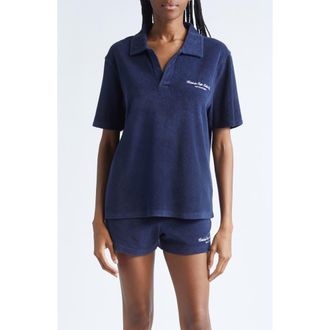 Sporty & Rich Eden Script Terry Polo in Dark Navy at Nordstrom Rack, Size X-Large