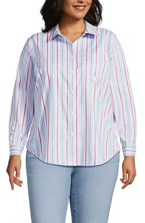 Lands End Cooling Button Front Shirt in Bermuda Blue Multi Stripe at Nordstrom, Size 2 X