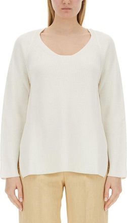 Fabiana Filippi V-Neck Sweater With Ribbed Texture And Side Slits