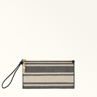 Furla Iride Busta Xl Toni Indigo Blu Tessuto Canvas A Righe Donna