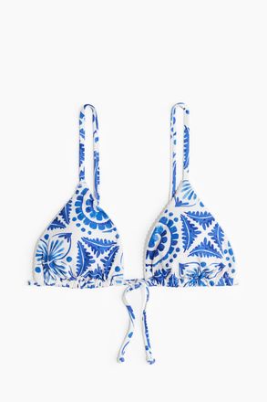 H&M Wattiertes Triangel-Bikinitop - Weiss/Blau Gemustert