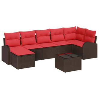 vidaXL Juego De Sof&aacute; Con Coj&iacute;n 8 Pcs Marr&oacute;n Y Rojo Rat&aacute;n Sint&eacute;tico Vidaxl