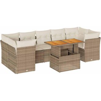 vidaXL Set De Sof&aacute;s De Jard&iacute;n Y Cojines 8 Piezas Rat&aacute;n Sint&eacute;tico Beige Vidaxl
