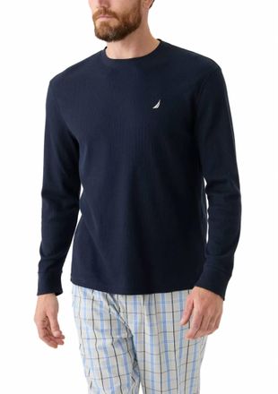 Nautica Waffle Knit Pattern Lounging Shirt In Navy