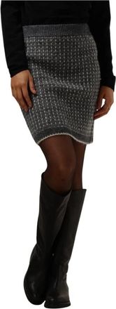 Selected Korte Gebreide Rok - Dames - Korte rokken - Grijs - L - Leer - Rokken