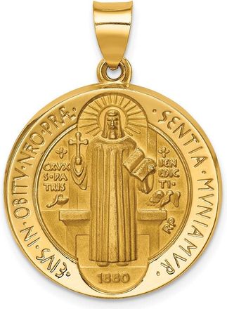 Diamond2Deal 14k Yellow Gold and Satin St. Benedict Reversible Hollow Medal Pendant