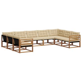 vidaXL Set Di Divani Da Esterno 9 Pz Naturale E Beige Vidaxl