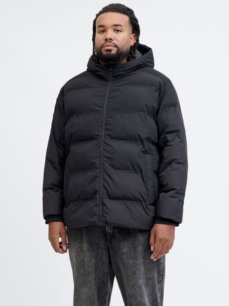 Jack & Jones Plus Size Steppjacke JJESOHO PUFFER HOOD SN PLS, Herren, Gr. 3XL, schwarz, Web, Obermaterial: 100% Polyester, JACK & JONES PLUSSIZE, unifarben, regular fit, hoc
