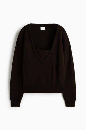 H&M V-neck Jumper in Dark Brown at Nordstrom, Size X-Small