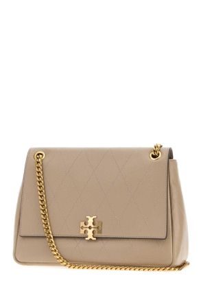 Tory Burch Womens Charlie Shoulder Bag Beige Leather