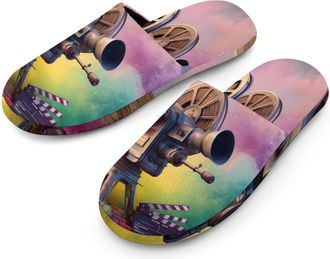 Generic Movie Projector Film Chalkboard Mens Slippers Warm Non-Slip Houes Shose Spa Slipper for Home Bedroom