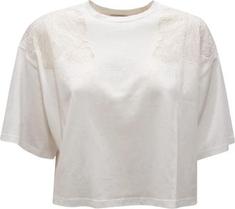 Elisabetta Franchi Ma-018-51E2 Cropped T-Shirt - Dames - T-shirts - Wit - M - Wol - Tops