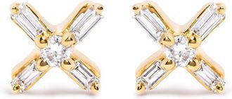 House of Brilliance 10K Yellow Gold 1/10 Cttw Round and Baguette Diamond Criss Cross X Stud Earring (H-I Color, I1-I2 Clarity)