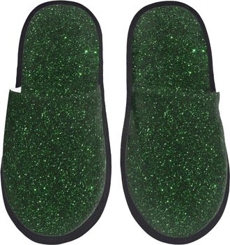 Generic Slipper Emerald Green Sparkling Reusable Camping Slippers Breathable Indoor Shoes For Spa Women Winter M