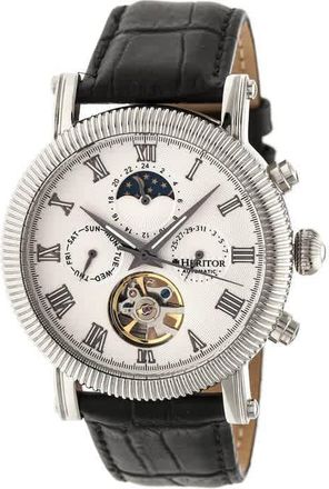 Heritor Winston Automatic White Dial Black Leather Mens Watch HR5201
