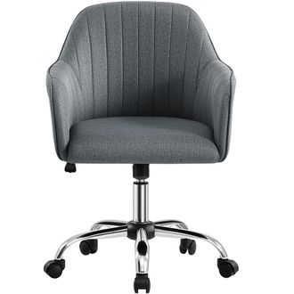 Yaheetech Homevive Silla De Oficina Ergon&oacute;mica De Tela Sill&oacute;n Giratorio Acolchado Con Ruedas Altura Ajustable Para Sal&oacute;n Estudio Dormitorio Gris Oscuro