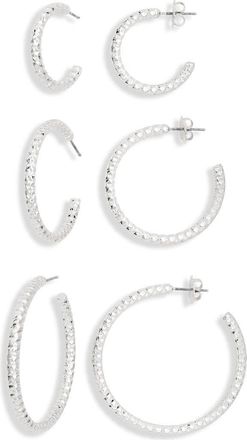 Nordstrom Rack Set of 3 Textured Hoop Earrings in Silver at Nordstrom Rack
