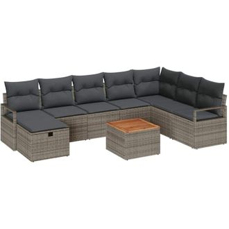 vidaXL Vidaxl - Conjunto De Sof&aacute; De Jard&iacute;n Con Coj&iacute;n 9 Pcs Gris Polirat&aacute;n
