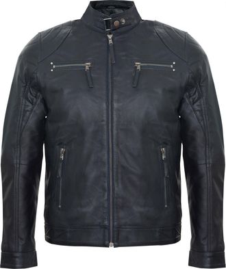 Infinity Leather Mens Leather Biker Vintage Zipped Racing Jacket