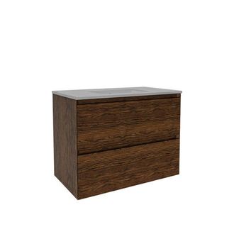 Saniclass Holz Pure Badkamermeubelset - 80x45x60cm - keramische wastafel wit - 1 wasbak - 1 kraangat - 2 lades - Walnut pure