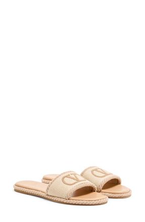 Valentino Garavani VLOGO Torchon Flat Espadrille Slide Sandal in Beige at Nordstrom, Size 10Us