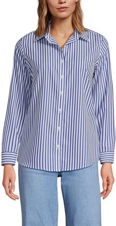 Lands End No Iron Supima Cotton Long Sleeve Shirt in White/cobalt Blue Stripe at Nordstrom, Size 14