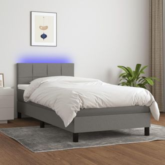vidaXL Vidaxl - Cama Box Spring Colch&oacute;n Y Luces Led Tela Gris Oscuro 100x200 Cm