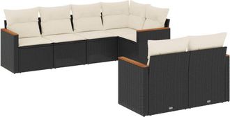 vidaXL Vidaxl - Set De Comedor De Jard&iacute;n 7 Pzas Y Cojines Rat&aacute;n Sint&eacute;tico Negro