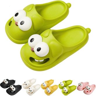 Generic Soulmate Slippers, Soulmate Slippers Tongue Out, Big Eye Dog Summer Cartoon Cute Funny 3D Fun Sandals (Green, Adult, Women, 6, Numeric Range, UK Footw